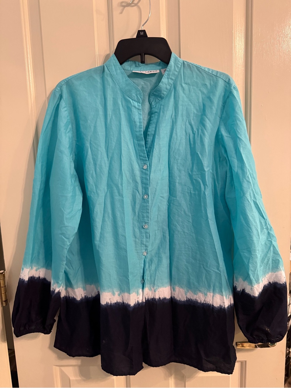 Sag Harbor Turquoise and Navy Dip-Dye Button-Down Shirt